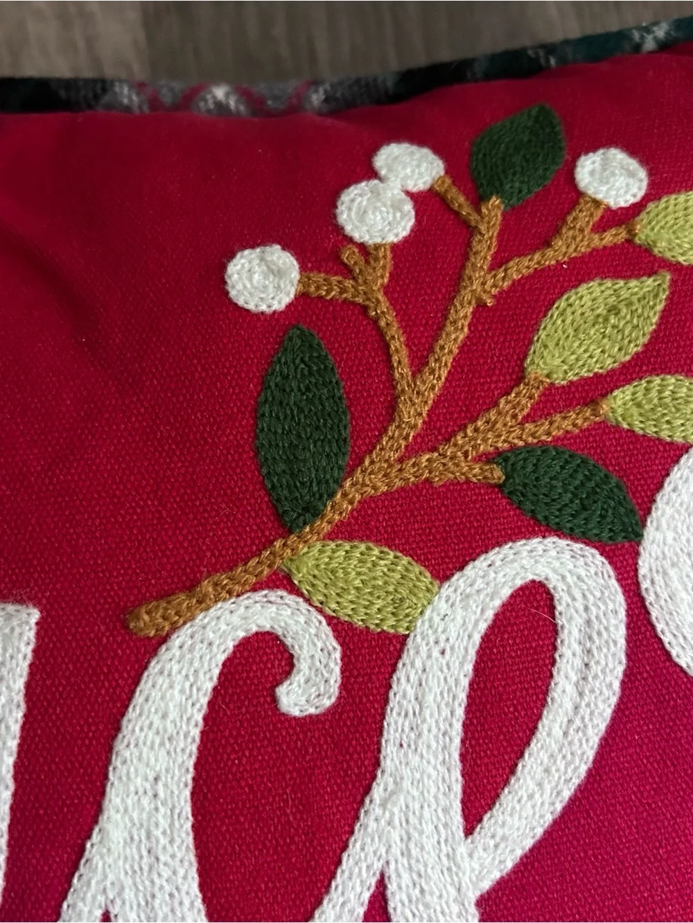 Vintage Embroidered Red Holiday Throw Pillow Peace on Earth